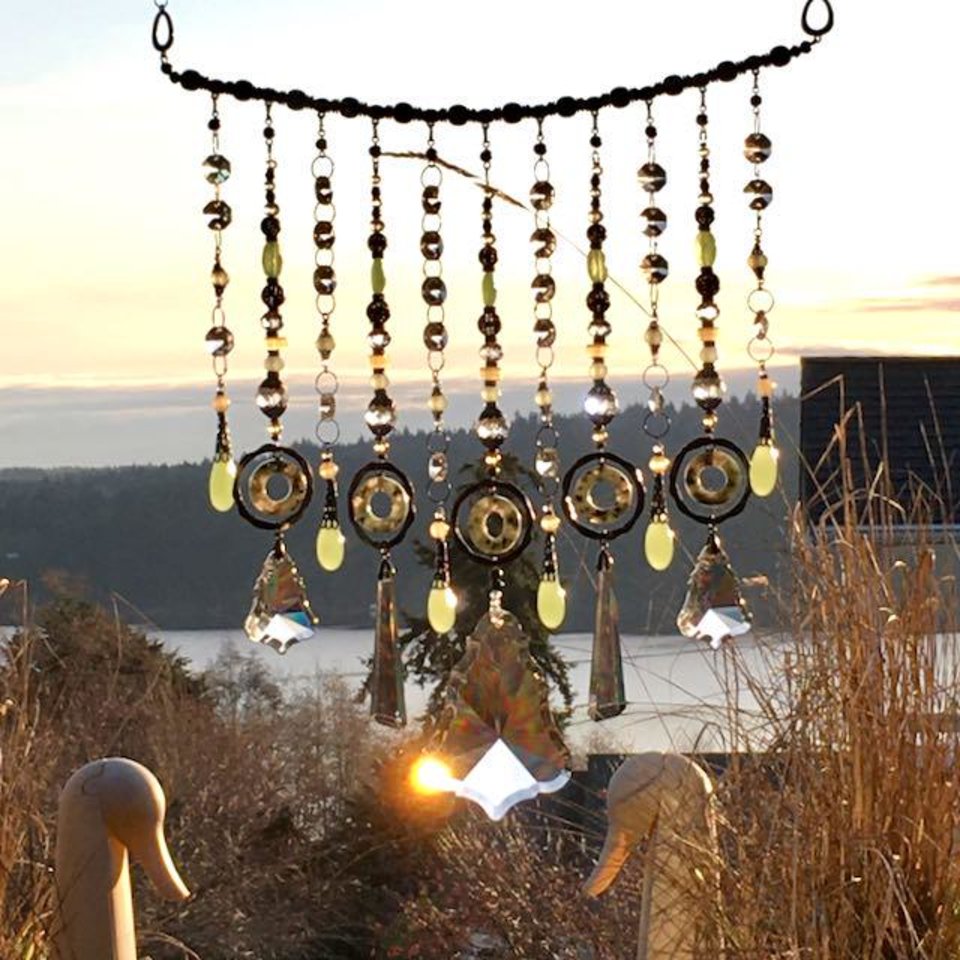 Gemstone and Crystal Chandelier Hanging, Handmade Boho Beaded Curtain for Window or Garden
