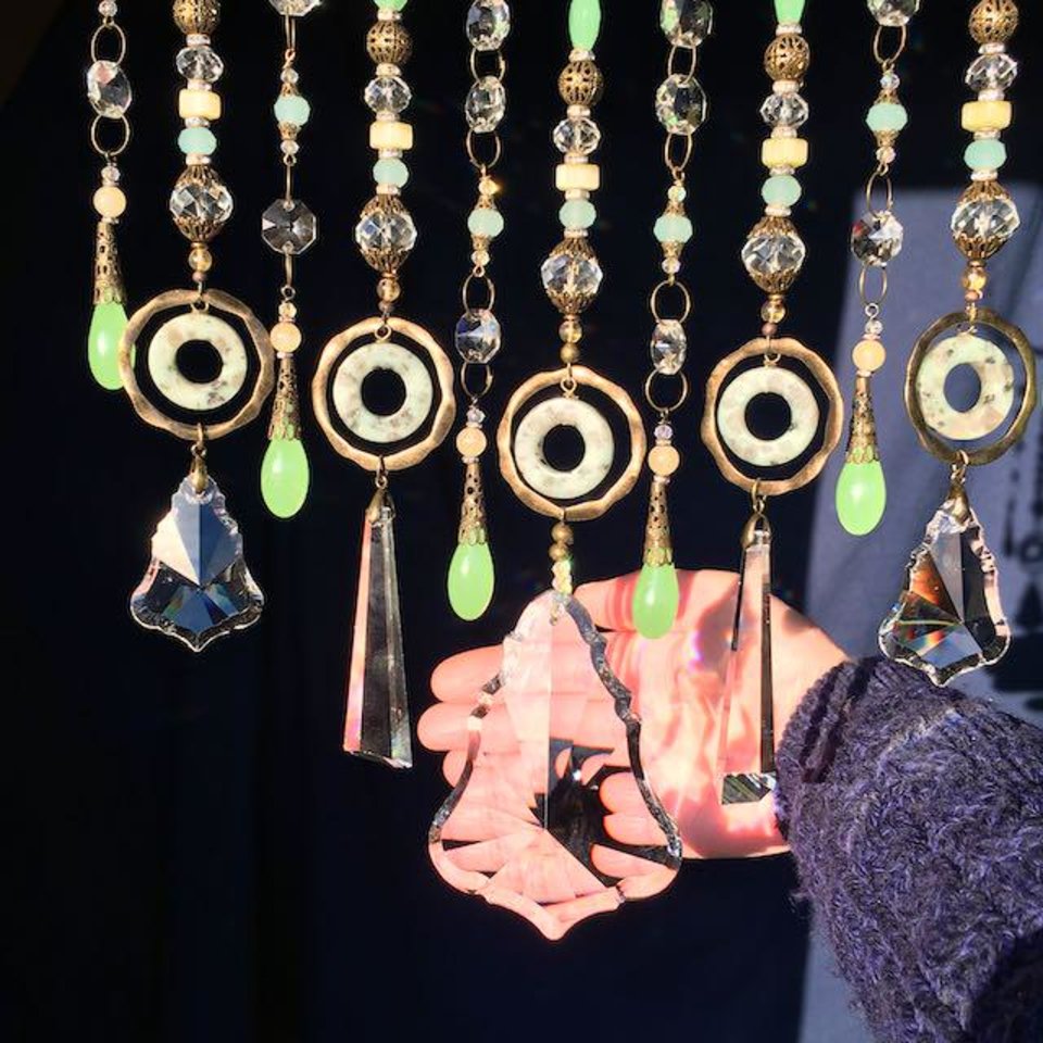 Gemstone and Crystal Chandelier Hanging, Handmade Boho Beaded Curtain for Window or Garden