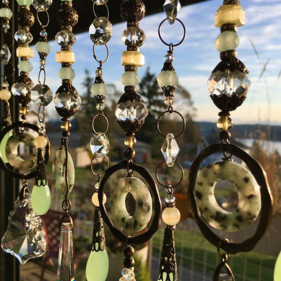 Gemstone and Crystal Chandelier Hanging, Handmade Boho Beaded Curtain for Window or Garden