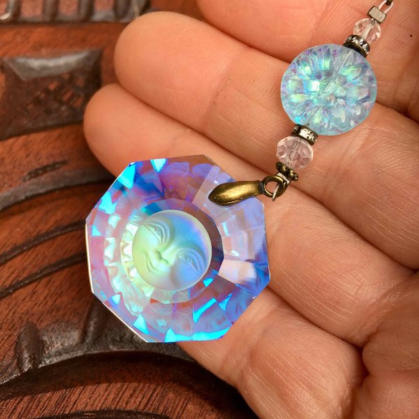 Sun Catcher for Windows, Moon Face, Crystal Hanging, Rainbow Maker, 30mm Crystal, Home, Window, Garden, Car, Gift, 2 DirtyBirds Boutique