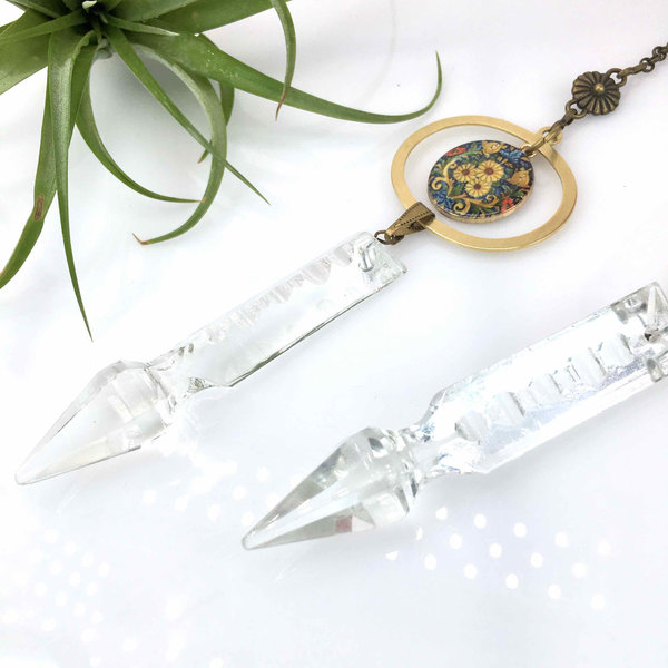 Flower Focal, Rare Vintage 3" Carved Full Point Crystal, Sun Catcher for Window, Prism Hanging, Home, Garden, Gift, 2 DirtyBirds Boutique