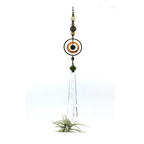 Gemstone Sun Catcher: Vintage Crystal Prism, Agate & Jade