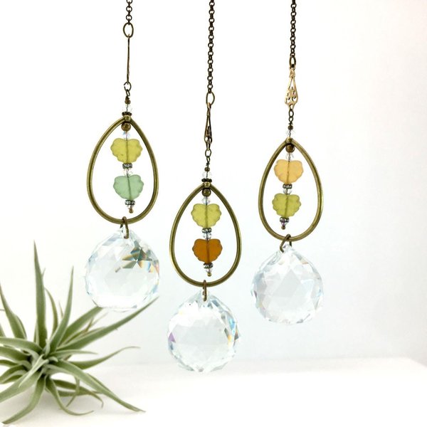 Bohemian Crystal Sun Catcher: Czech Glass Leaf Beads, Antique Bronze