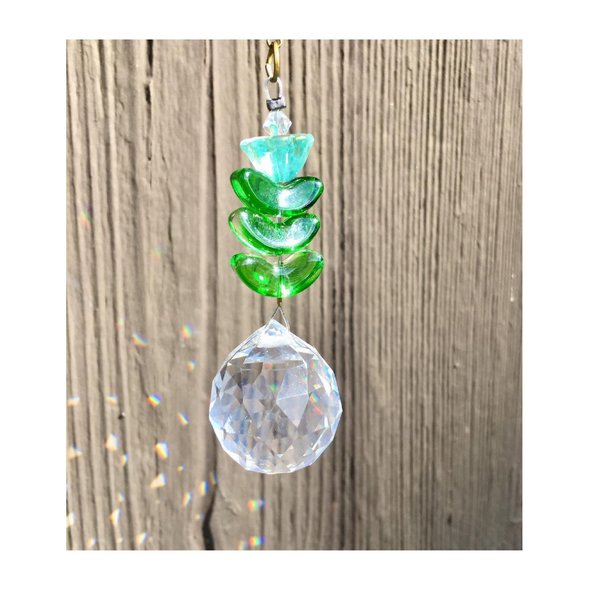 Flower Crystal Sun Catcher: 20mm Rainbow Prism Sphere, Czech Glass, Handmade