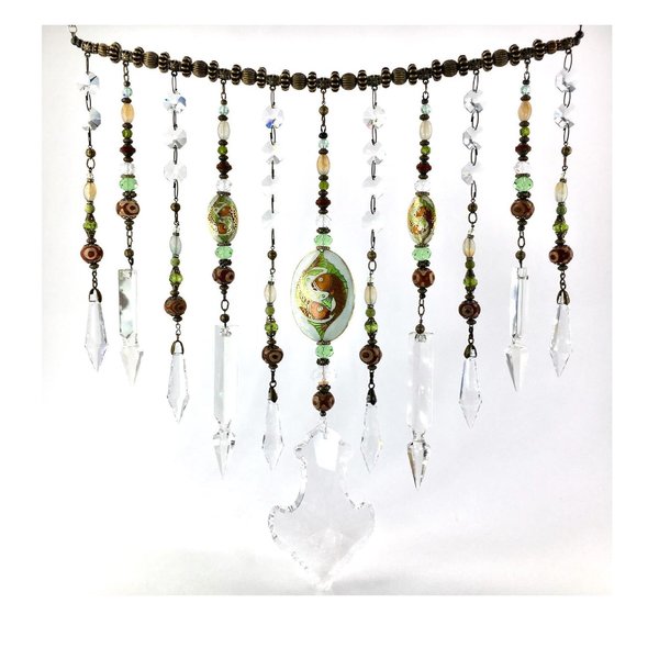 Unique Vintage and New Crystal Hanging, Handmade Beaded Curtain, for Window or Garden