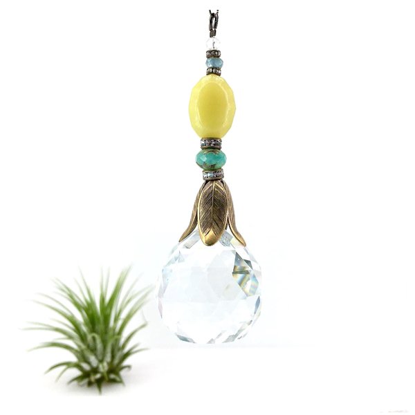 Lemon Jade Crystal Sun Catcher: 30mm Rainbow Prism Window Garden Decor