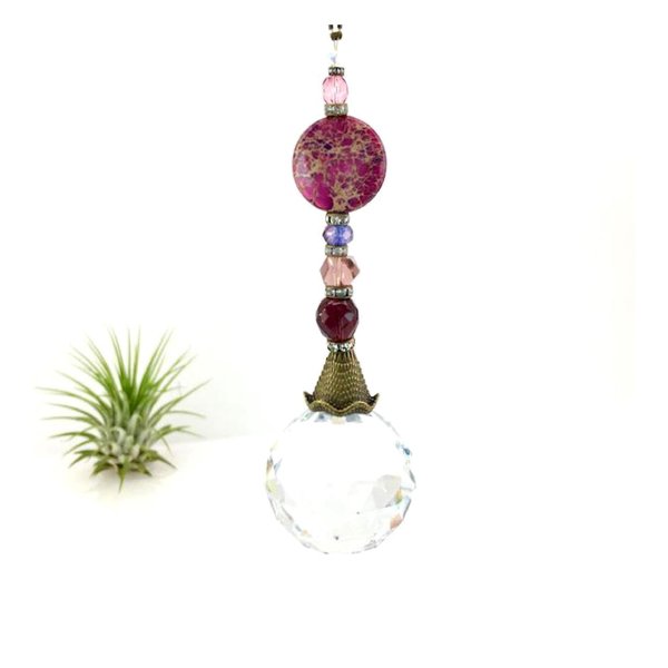 Purple Sea Sediment Jasper Gemstone Sun Catcher, 40mm Crystal Sphere, Rainbow Maker