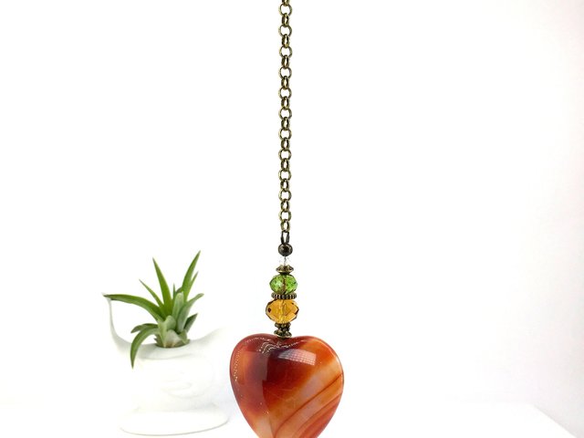 Boho Gemstone Hanging, LG, Agate, Heart, Sun Catcher, Window, Garden, Garden Hanging, Gift, Friend, 2 Dirty Birds Boutique