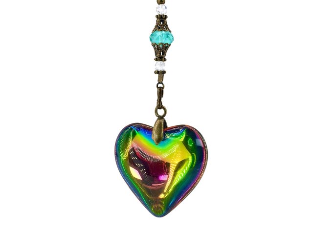 Boho Decor, Rainbow Heart, Crystal Hanging, Puffy Heart, Vitrail, SunCatcher, Home, Garden Decor, Gift, Mother's Day, 2 Dirty Birds Boutique