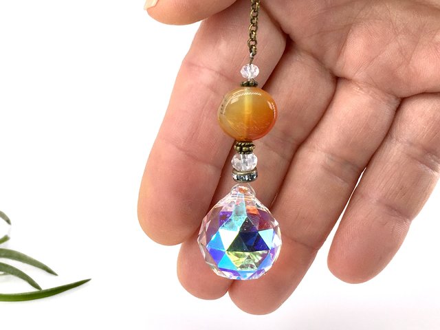 Sun Catcher, Cute Agate Focal, Crystal Prism, Rainbow Maker, 20mm AB Sphere, Window, Home, Garden, Car, Gift, 2 Dirty Birds Boutique