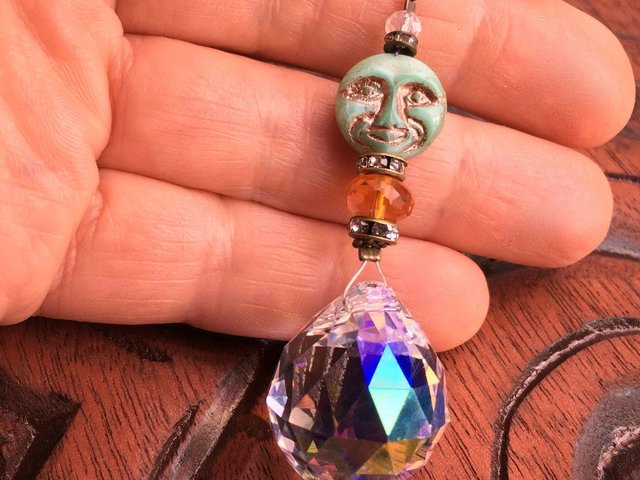 Sun Catcher, Moon Face, Celestial, Rainbow Maker, Crystal Hanging, 20mm AB Prism Sphere, Window, Garden, Gift, 2 Dirty Birds Boutique