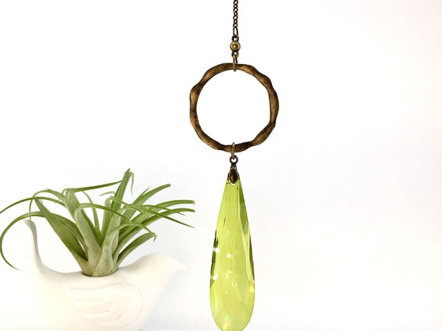 Peridot Green Crystal Sun Catcher - 80mm Prism, Handmade Window Decoration, Garden Accent, Unique Home Gift by 2 DirtyBirds Boutique