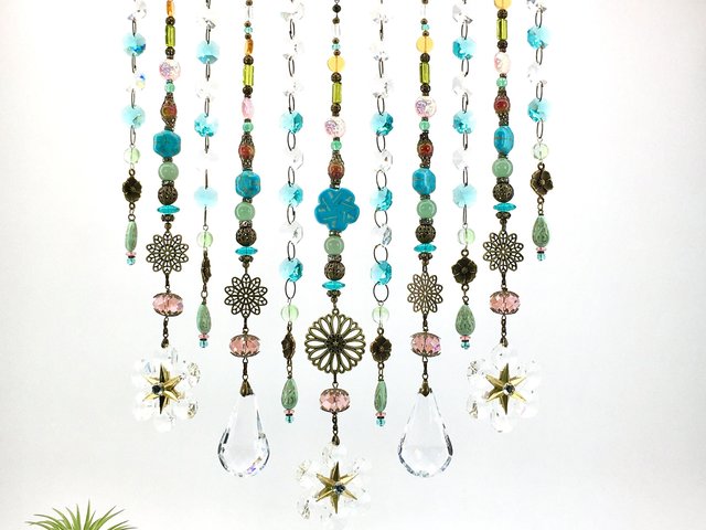 Bohemian Beaded Curtain - Handcrafted Chandelier Crystal & Gemstone - Chic Home Decor - Perfect Garden Accent Gift