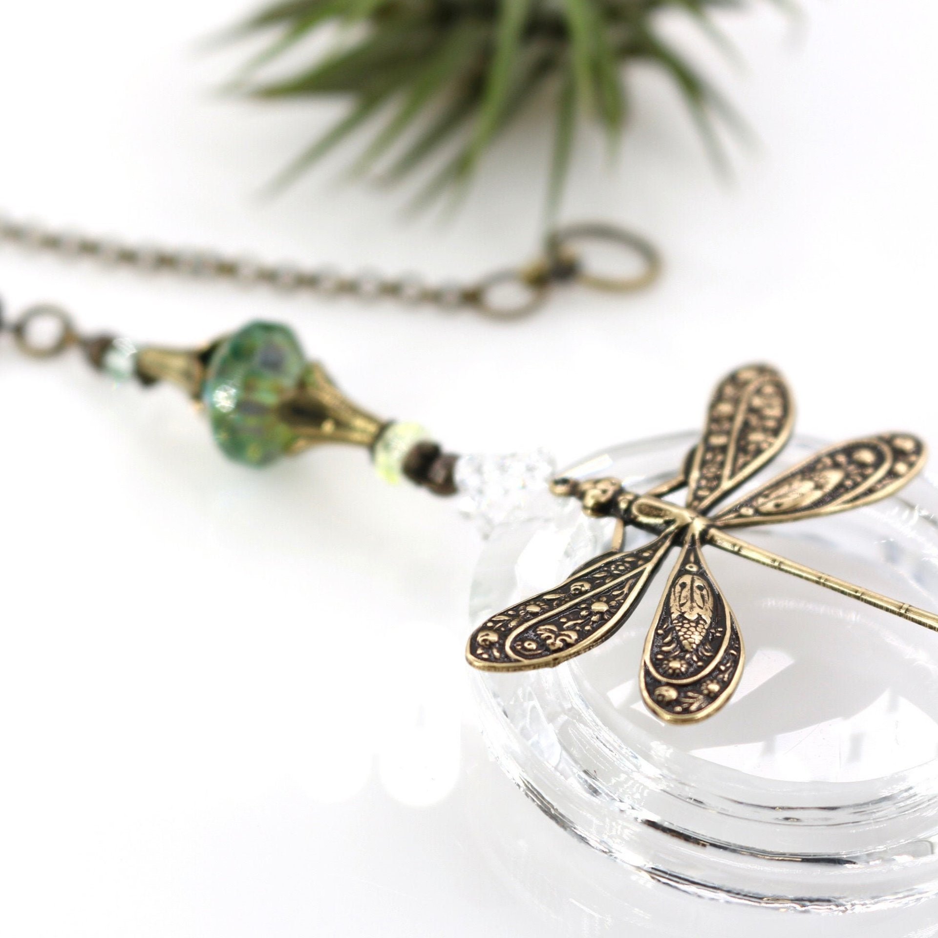 Boho Dragonfly Crystal Sun Catcher - 50mm Prism, Handmade Rainbow Maker for Windows, Perfect Gift from 2 Dirty Birds Boutique
