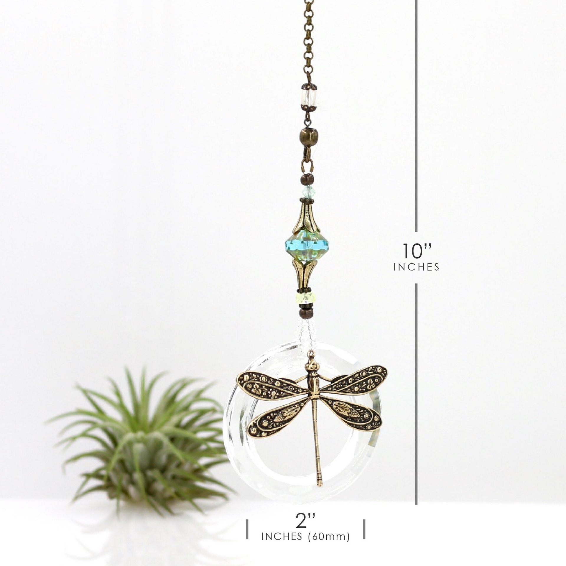 Boho Dragonfly Crystal Sun Catcher - 50mm Prism, Handmade Rainbow Maker for Windows, Perfect Gift from 2 Dirty Birds Boutique