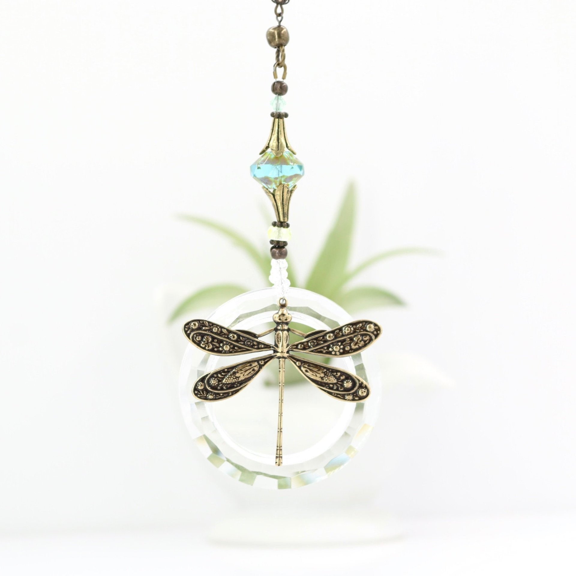 Boho Dragonfly Crystal Sun Catcher - 50mm Prism, Handmade Rainbow Maker for Windows, Perfect Gift from 2 Dirty Birds Boutique