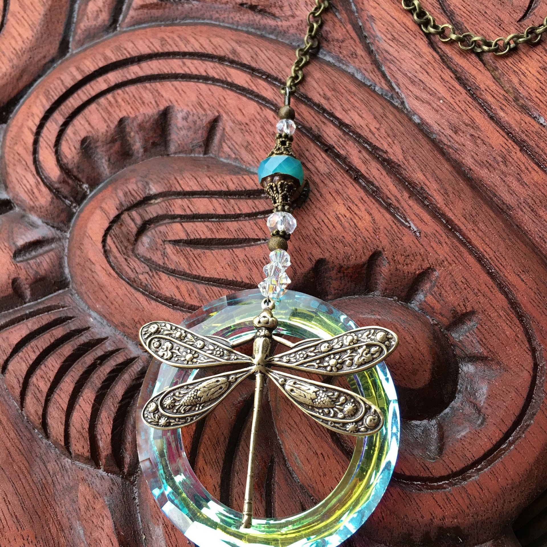 Boho Dragonfly Crystal Sun Catcher - 50mm Prism, Handmade Rainbow Maker for Windows, Perfect Gift from 2 Dirty Birds Boutique