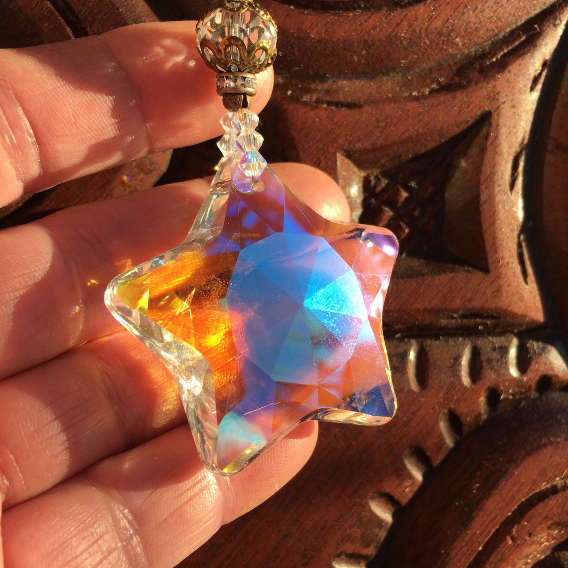 Crystal Star Sun Catcher: Austrian & Czech Beads, Artisan Made
