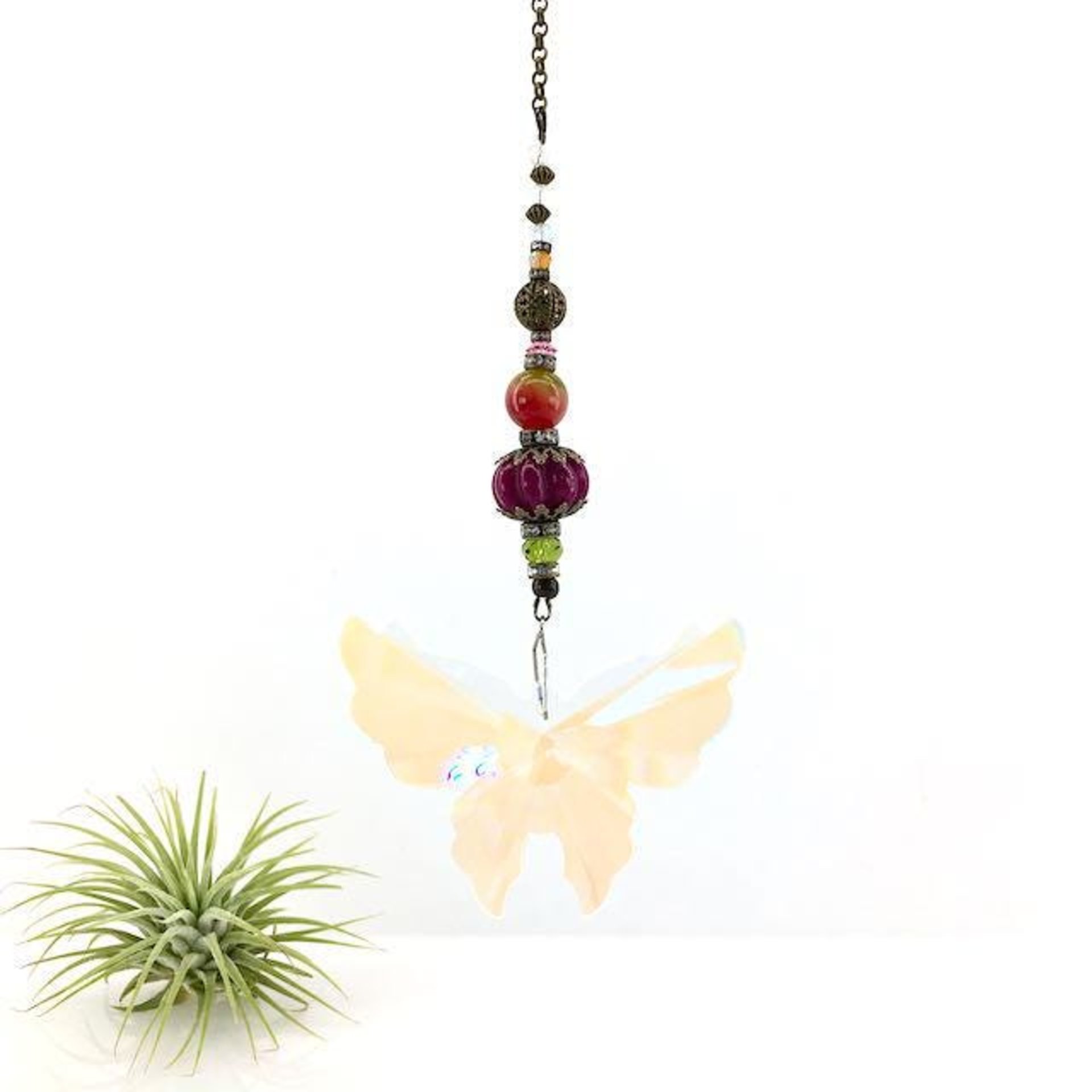 Large Butterfly Crystal Sun Catcher: Boho Rainbow Maker, Gemstone & Crystal Beads