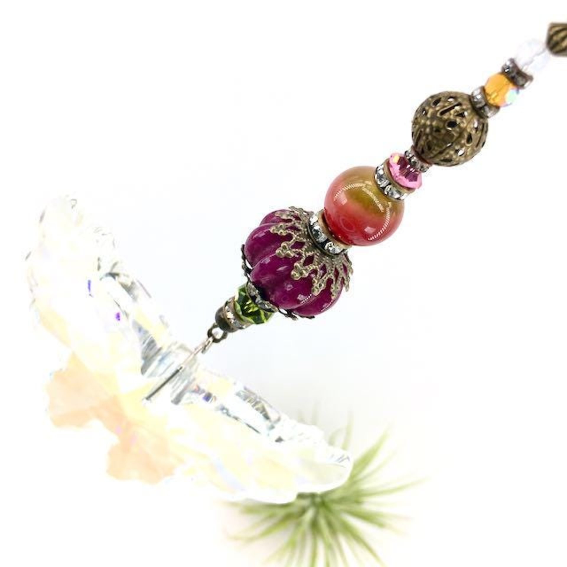 Large Butterfly Crystal Sun Catcher: Boho Rainbow Maker, Gemstone & Crystal Beads