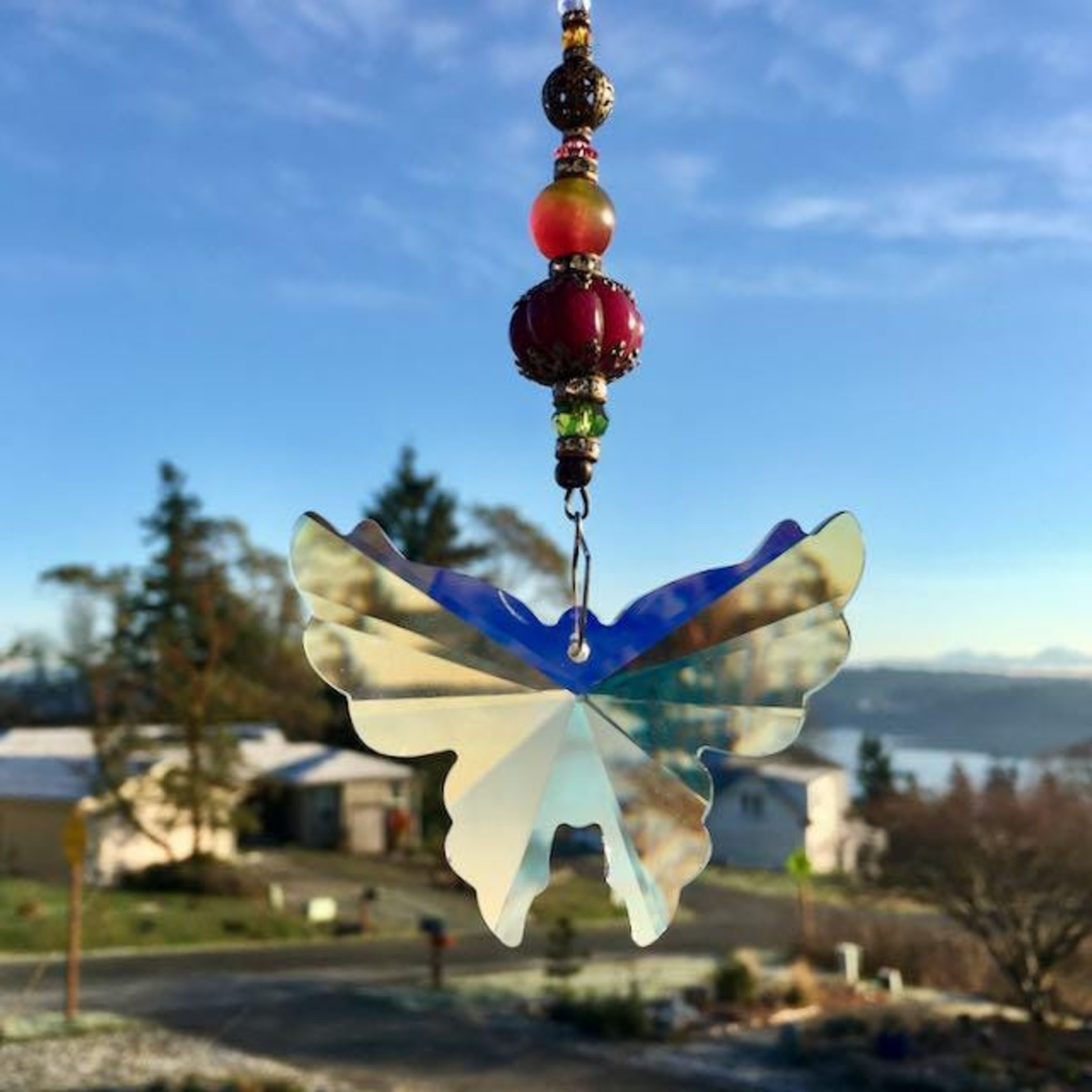 Large Butterfly Crystal Sun Catcher: Boho Rainbow Maker, Gemstone & Crystal Beads