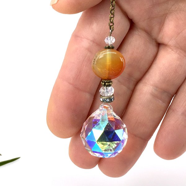 Sun Catcher, Cute Agate Focal, Crystal Prism, Rainbow Maker, 20mm AB Sphere, Window, Home, Garden, Car, Gift, 2 Dirty Birds Boutique