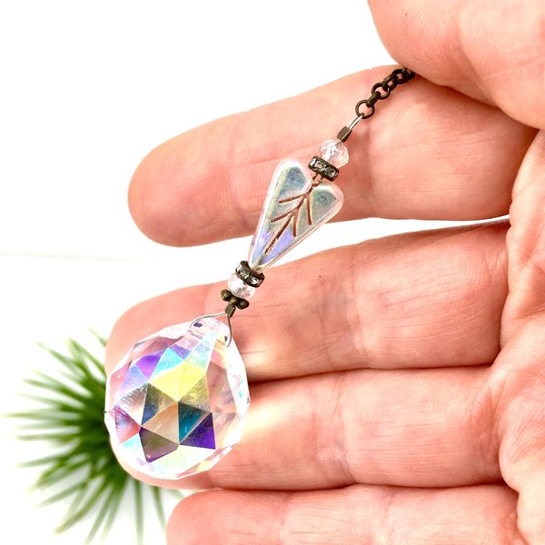 Crystal Heart Sun Catcher: Rainbow Prism with Austrian & Czech Crystal Beads