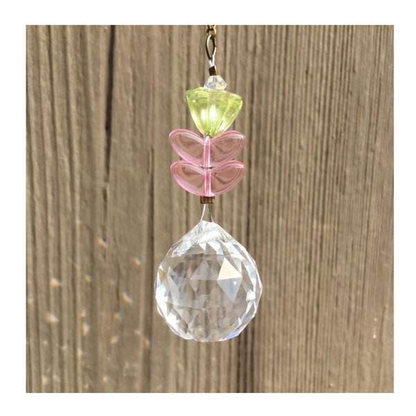 Flower Crystal Sun Catcher: 20mm Rainbow Prism Sphere, Pastel Czech Glass, Handmade