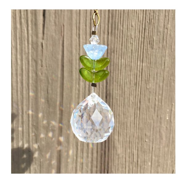 Flower Crystal Sun Catcher: 20mm Rainbow Prism Sphere, Czech Glass, Handmade